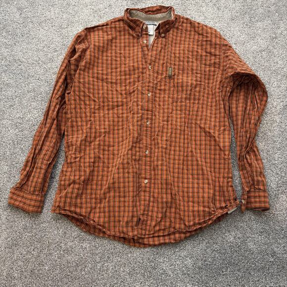 Columbia Shirt Mens 2XT Orange Brown Plaid Long Sleeve Button Down Tall Cotton - Picture 1 of 12